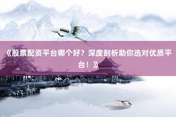《股票配资平台哪个好?深度剖析助你选对优质平台!》