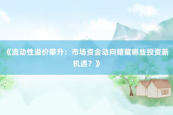 《流动性溢价攀升:市场资金动向暗藏哪些投资新机遇?》