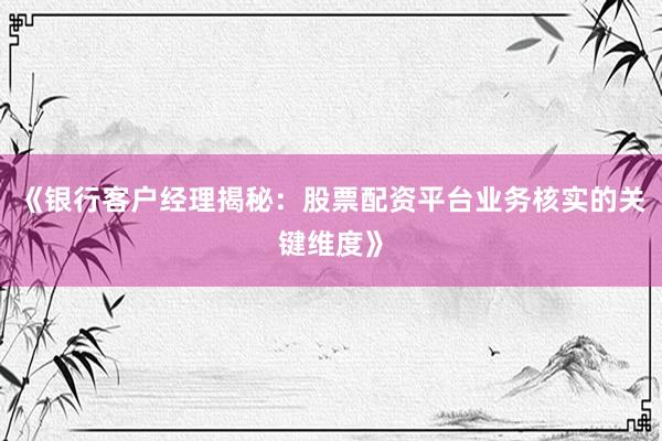 《银行客户经理揭秘：股票配资平台业务核实的关键维度》